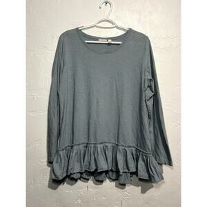 LOGO Lori Goldstein blue flare bottome long sleeve shirt womens large lagenlook